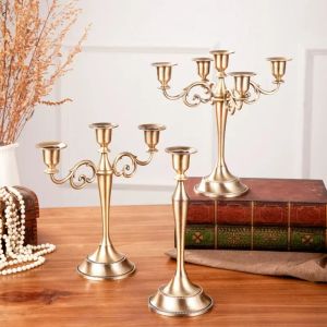 Suitadores Silver dourado preto Bronze Metal Velulador Retro 5 braços Velulador Dening Hotel Decoração de casa Romântica Retro Candlestick