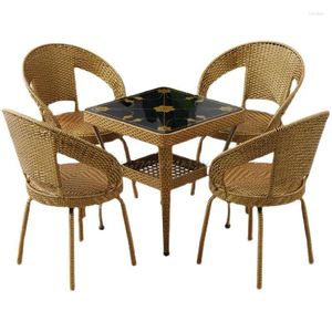 Camp Furniture Rattan Chair Three-piece Set Balcony Single Hand-woven Backrest Rotatable Small Casual Tea Table Outdoor Combination