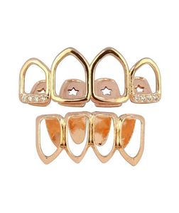 18k Real Gold Punk Hiphop Diamond Hollow Teeth Grillz Dental Mouth Iced Out Fang Grills Hinds Tooth Cap Vampire Rapper Jewelry 649684502