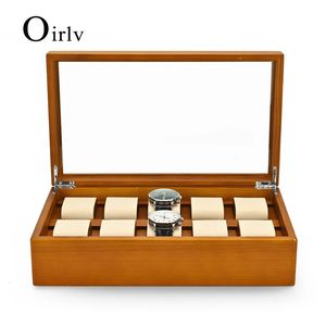 Oirlv 10 Grids Solid Wood Jewelry Organizer Box Watch Holder Storage Case Watch Display Box For Man Women regalos para hombre 240423