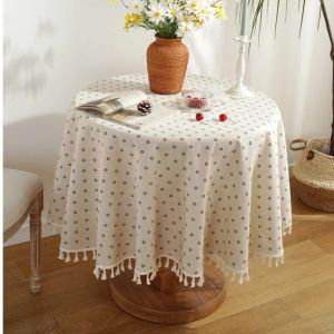 パッドホワイトタッセルchrysanthemumラウンドテーブルクロス150北欧のシンプルなテーブルクロスカバータオルホームウェディング装飾ラウンドテーブルマップ