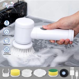 Borstar Electric Cordless Kitchen Cleaning Brush 360 graders roterande borstkök handhållen badkar borstskrubber toalett rengöringsverktyg