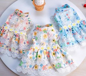 Dog Apparel Summer Pets Sun Flower Skirt Chihuahua Wedding Dress Puppy Clothing Spring For Dogs Small Floral Lace XS-L