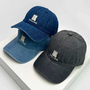 Ball Caps Nowe mężczyźni kobieta Śliczna kreskówka Little Bear Haft Haft Baseball Hats Denim Sunshade Oddychający Snback CS Wszechstronny moda Koreańska J240506