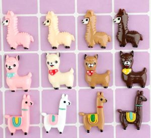 Miniaturas 100pcs resin kawaii desenho animado alpaca plana de scrap.