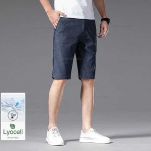 Klasyczne szorty Męskie Klasyczne styl męskie cienkie dżinsowe spodenki Lyocell tkanina prosta stretch niebieski krótkie dżinsy męskie marki2405