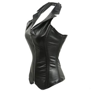 Leather tight fitting corset and sexy womens lace top plus size tight fitting corset Gothic zipper waist training corset top 240430