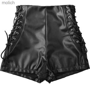 Women's Shorts Black Pu leather bandage shorts for womens high waisted hips elastic and tight fitting sexy boots shorts WX