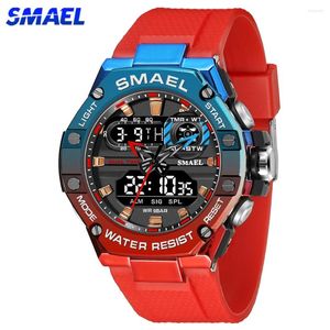 Armbandsur Smael Sport Watch for Man Dual Time Wristwatch Young Men Led Light Alarm 8066 mode Multi-färgklockor Militär pojke