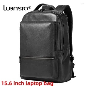 Rucksack 15,6 -Zoll -Laptop Männer echtes Leder Reisetasche Großer Shoolbag für Jungen Gemüse gebräuntes männliches Mochila