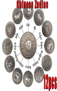 12 szt. Chińskie monety feng shui zodiac powodzenia miedziana maskotka monety kolekcja sztuki 4263660