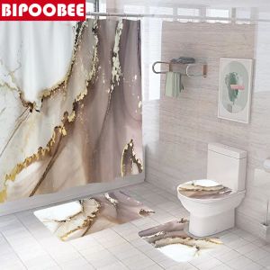 Curtains Gold Crack Texture Luxury Marble Bathroom Curtains Fabric Shower Curtain Set Bath Mats Rugs Toilet Lid Cover Nonslip Carpet