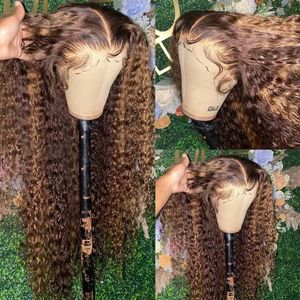 30 34 tum Highlight Ombre Spets Front Curly Human Hair Wigs Honey Blonde Colored HD Deep Waval Frontal Wigs For Black Women 240430