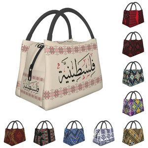 Palestina Tatreez -broderier med arabiska kalligrafi termisk isolerad lunchpåsar Palestinian Cross Tote Meal Food Box 240422