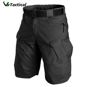 Shorts masculinos mensagens urbanas shorts táticos militares ao ar livre à prova d'água e shorts de carga resistentes a desgaste de vários bolsos de prolongamento de tamanho de tamanho de caminhada