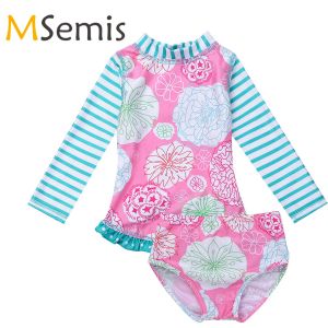 Suits Children's Tankini Swimsuit Long Sleeves Floral Printed Swimwear Kids Girls Swimming Bathing Suit Set Tops with Swim Bottoms