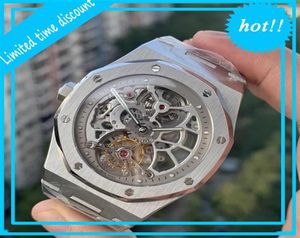 R8 Factory V2 Upgrade Hollow svänghjulshandbok Cal2924 Movement Watch med 41mm Platinum Dial Antiglar Ssafire Crystal Glass7792332