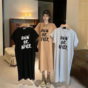 Parti Elbiseleri Kadın Yaz T-Shirt Elbise Mektubu Baskılı Kısa Kollu Artı Boyut Gevşek Takım Uzun Kore Versiyonu Kadın Giyim