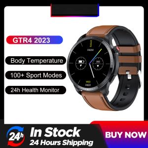 Watches GTR 4 Smart Watch Men Android Bluetooth Call Body Temperatur Blood Oxygen Fitness Tracker Smartwatch för Amazfit 2023 NYTT