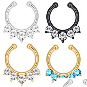 Nose Rings & Studs Clips Hoops For Women Non-Piercing Body Jewlery Crystal Round C Shape Copper Gold Color Wholesale 2023 New Drop De Dhcnx
