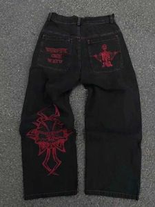 Men's Shorts Mens 2024 New Cotton Fashion Full Embroidered Skull Loose Straight Casual Jeans Street Hip Hop Y2K Vintage PantsL2405