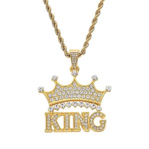 Fashion-Crown King Diamonds Pendant Halsband för män Kvinnliga lyxbrev Pendants Alloy Rhinestone Chain Necklace Gold Silver Jewelry 275x