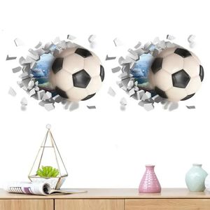 Soccer Decals For Boys Creative Self Adhesive 3D Broken Wall Decals Wall Hole View Home Removable Decals Football Children Decor 240423