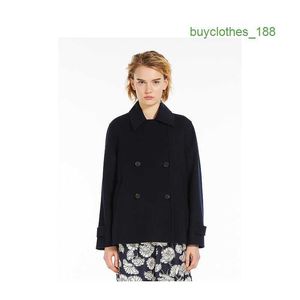 Women's Short Coat MAX MARA Womens Wool Jacket Double Breasted Buckle Short Black Coat