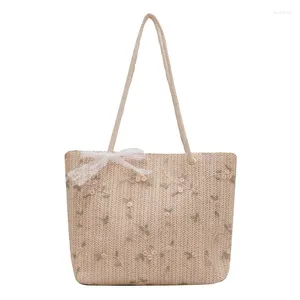 Evening Bags 2024 Simple Straw Woven Foreign Style One Shoulder Portable Tote Bag Bow Knot