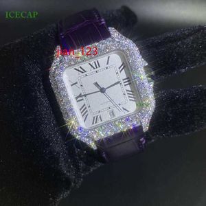 Gelo vvs moissanite assistir marca de luxo roxo quadrado 41mm relógios mecânicos homens homens delicados presente