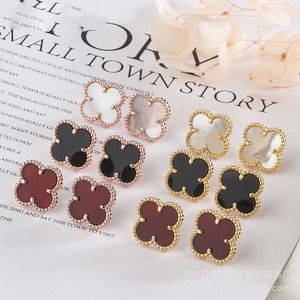 Charm and Brilliant Earring Jewelry High Gold Rose Natural Jade Lucky Clover Earrings with Common Cleefly