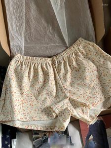 Damenshorts gelbe Blumen geradeaus Sommer Elastic Taille Cotton lässige Kurzhose süßes Mädchen Home Unterwäsche Vintage süße Frau Hosen