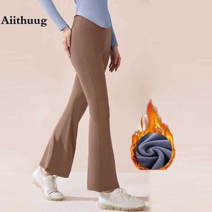 Women's Pants Capris Aiithuug Warm Fluce Underwear Bell Bottom Boots Long Legs Winter Gym Pants Flash Long Legs Y240504