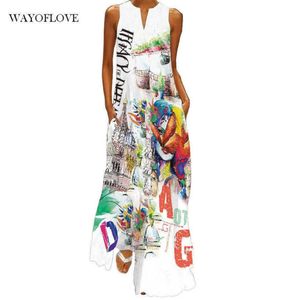 Wayoflove Letter Cartoon Printed Casual Beach Dress 2021 Plus Size Long Dresses Summer Woman V Neck Sleeveless Girl Maxi Dresses Q7913598