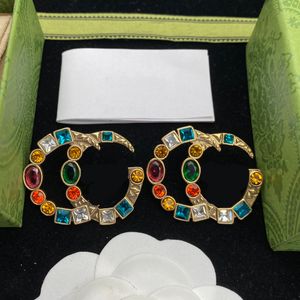 Luxury Women Earrings Designer 18k Gold Plated Letters Geometric Stud Earrings Crystal Rhinestone Jewelry Wedding Party Gift with Box