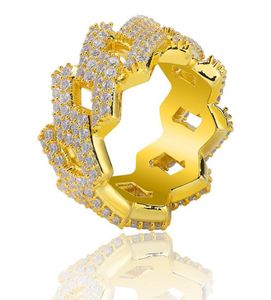 Nowy mody diamentowy pierścionek Men Hip Hop Biżuteria Bling CZ Kamień lodowy 18 -karatowy złoto Hiphop Gold Rings8544979