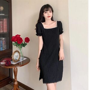 Partykleider Perlen chinesische Cheongsam Mini für Frauen Sommer weiblicher Square -Kragen Kurzarm großer schwarz elegant Vestido