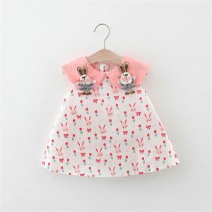 Klänningar sommar baby klänning bomull koreansk version baby flicka klänning alf kanin tryck ärmlösa barnkläder