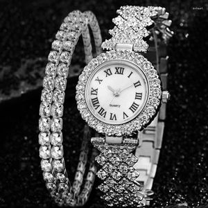 Wristwatches 3pcs/set Watches Jewelry Set Round Pointer Quartz Watch & 2pcs Bracelet Fancy Women Sophisticated And Stylish