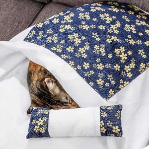 Camas de gato móveis cama de gato saco de dormir quente com almofada de gatinho japonês ninho de gatinho removível cama para gatos cães pequenos acessórios para animais de estimação