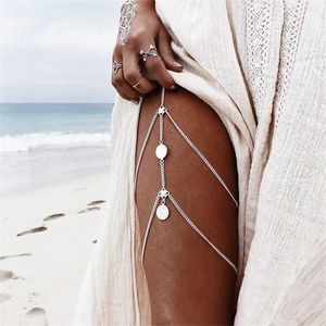 Anklets Sexy Multilayer Tassel Coin Leg Chain Anklets for Women Simple Adjustable Elastic Thigh Chain Beach Body Jewelry Accesorios