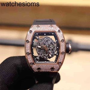 Date Luxury Watch Richamill Mens Watches Wristwatch Business Leisure Rms055 Fully Automatic Mechanical Watch Full Diamond Black Tape
