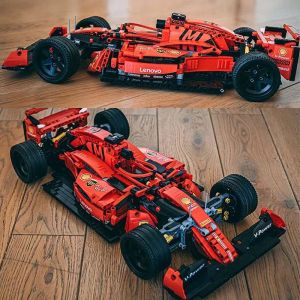 ブロック1200pcsハイテックフォーミュラカー023005レッドF1ビルディングブロックスポーツレーシングカースーパーモデルキットブリックおもちゃの男の子ギフト