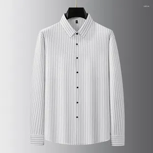 Men's Casual Shirts Plus Size 7XL Spring Autumn Seamless High Elasticity Long Sleeve Single Breasted Vertical Striped Man Dress