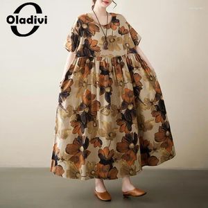 Party Dresses Fashion Print Short Sleeve Boheiman Long Dress 2024 Summer Boho Beach Wear Vintage Ladies Oversized 7XL 8XL 9201