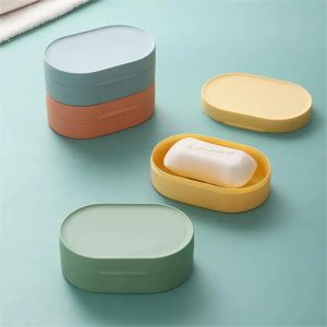 Dishes One travel portable drainage Soap dish, sealed plastic oval soap tray with cover, bathroom accessories