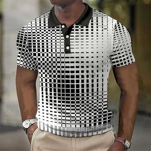 Mäns plus tees Polos 3D Digital Summer Men's Fashionable Black Checkered Polo Shirt Men's Casual Short Sleeved Top T Shirts Tops