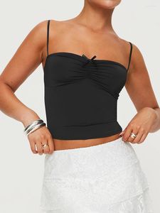 Kobiety z czołgów dla kobiet rurka cami top spaghetti Pasek łuk Pactchwork Ruched Tank Crop Tops Bez rękawów Vintage Fairy Camisole dla kobiet