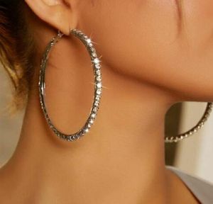 Boutique Hiphop Brand Crystal Large Hoop örhängen Guld Silver Tone Big Rhinestone Clip on Circle Earring for Women Youth Personali4980015