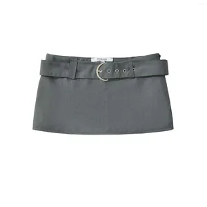 Skirts Mini For Woman Vintage Clothes Pencil Skirt Y2k Cute Korean Fashion Micro With Shorts Belt Grey